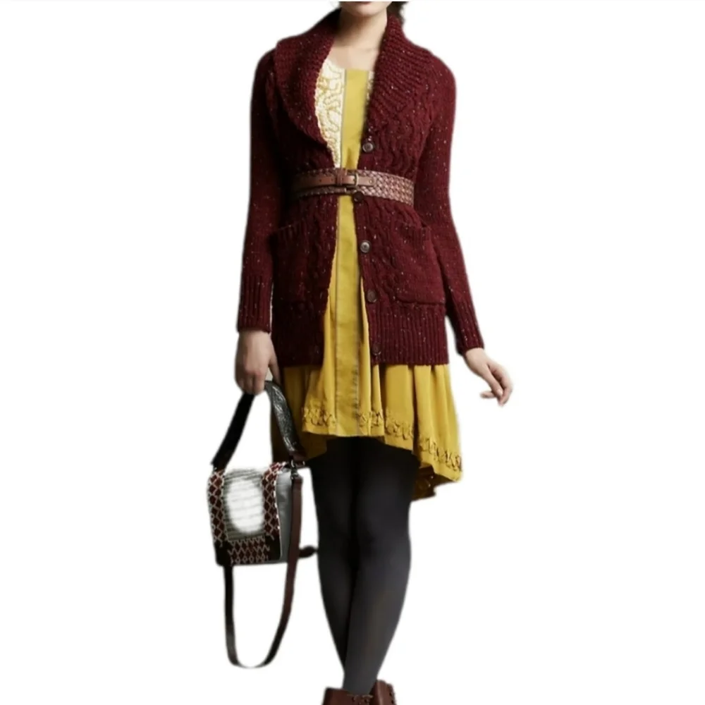 Anthropologie Isabella Sinclair Wool Alpaca Blend Flecked Farfar Cardigan L‎